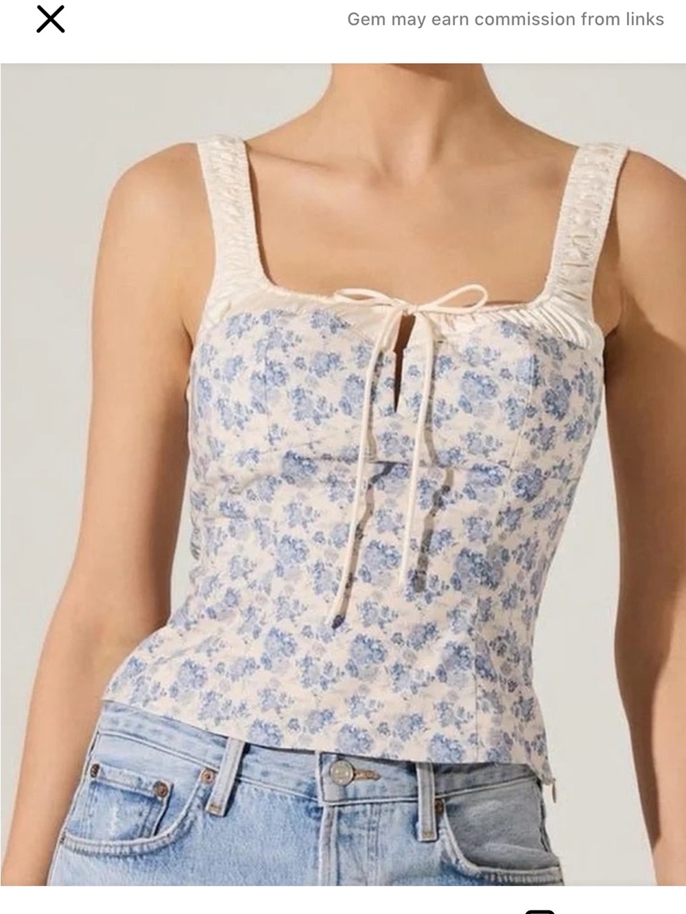 Astr Floral Tie-Front Square Neck Camisole - Blue/White